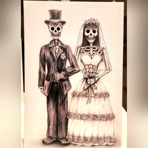 Wedding Day Couple by Wall26- Day of the Dead 12"×18" Canvas Mounted Wall Art